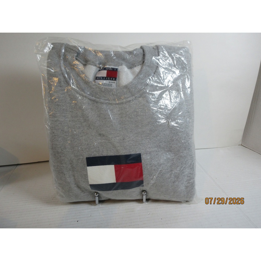 Tommy Hilfiger Vintage Flag Logo Crewneck Sweatshirt Gray XL New Sealed Bag